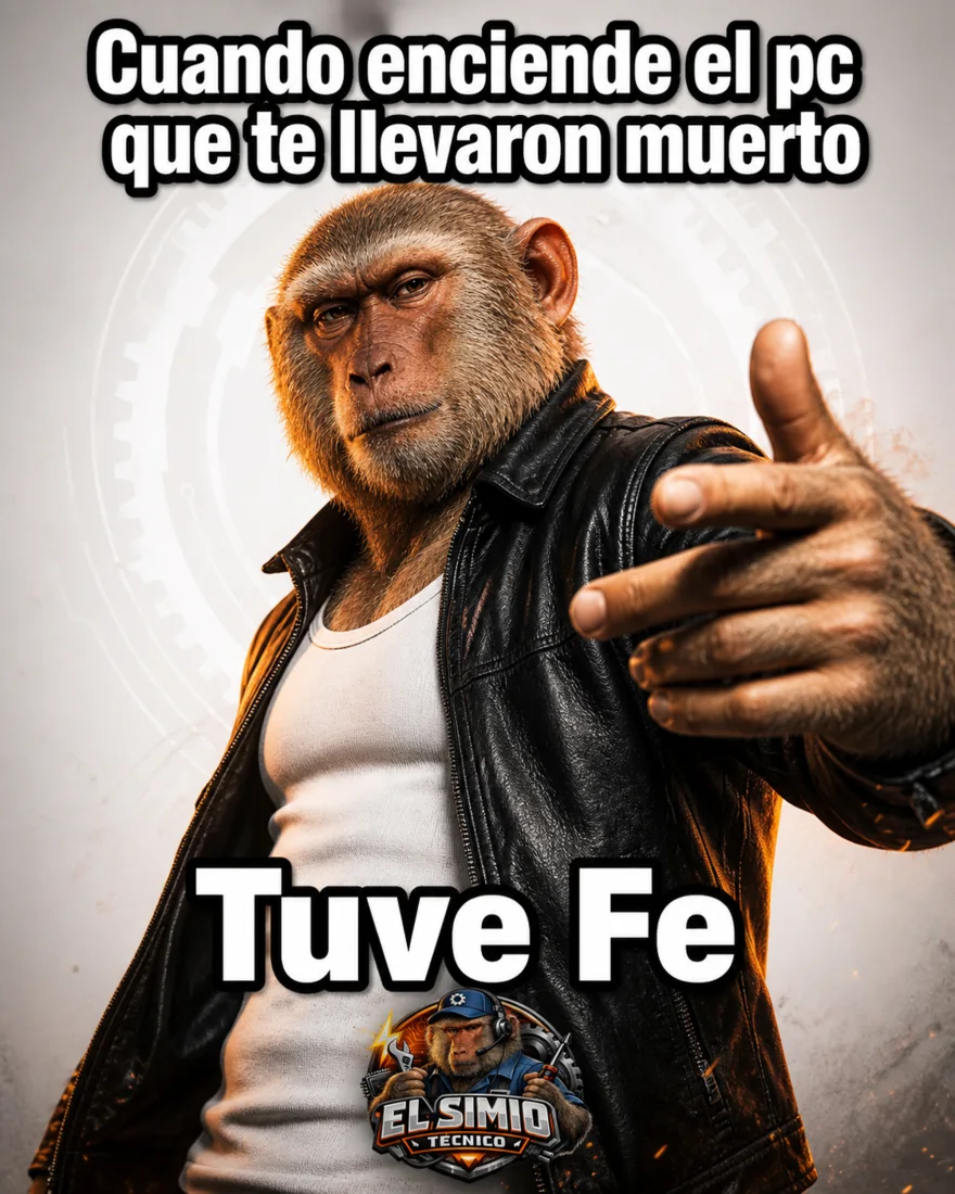 Meme técnico de El Simio Técnico cuando enciende el PC que llegó muerto